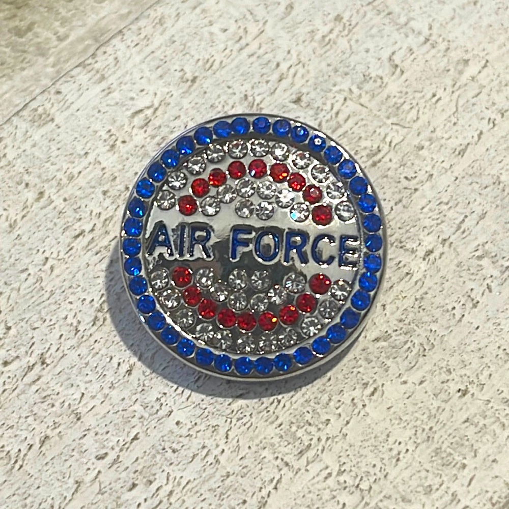 Air Force snap charm for interchangeable jewelry red white blue crystals cz